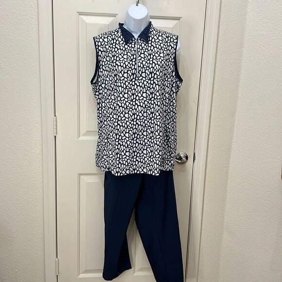 Lady Hagen Tops - Lady Hagan Golf Top Slacks Matching Set Womens XLarge Sleeveless Navy Blue White